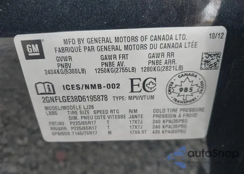 2013 Chevrolet Equinox Ltz z USA, uszkodzony, nr VIN 2GNFLGE38D6195878